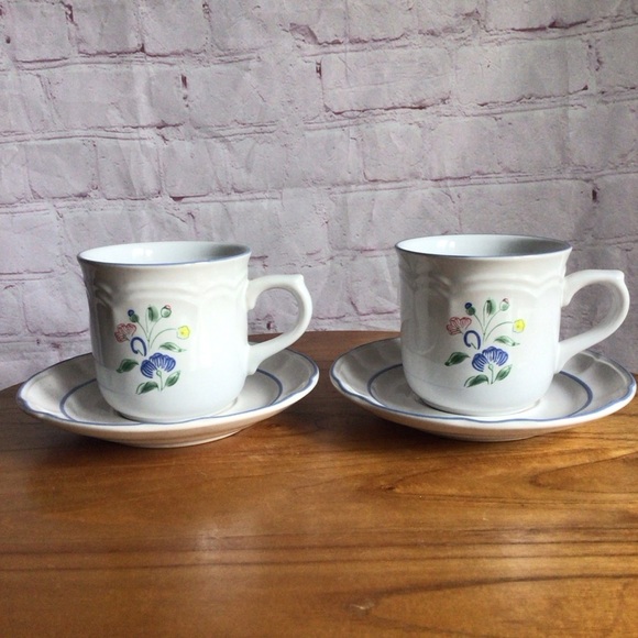 Vintage Floral Expressions Stoneware Cup and Saucers - Set of 2 - Picture 1 of 9